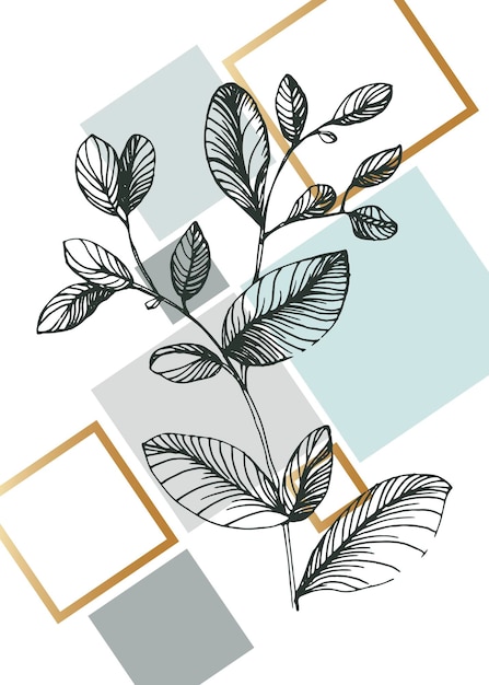 Eucalyptus hand Painted Illustrations for Wall Decoration minimalist flower in sketch style