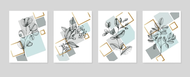 Eucalyptus handgeschilderde illustraties voor wanddecoratie minimalistische bloem in schetsstijl