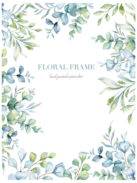 Vector eucalyptus watercolor frame hand panted eucalyptus frame floral frame