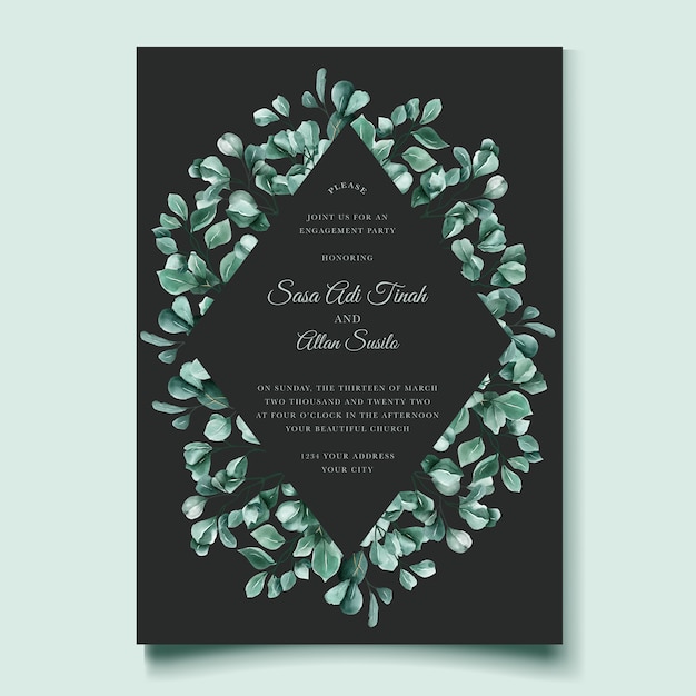 Vector eucalyptus watercolor wedding invitation card template