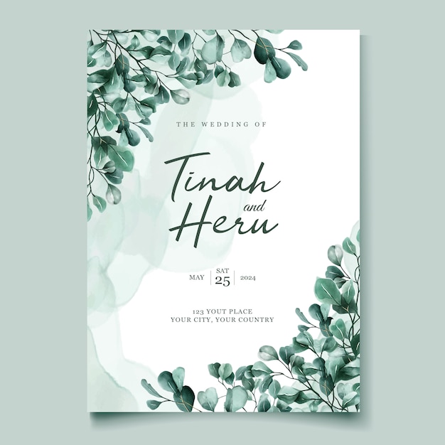 Vector eucalyptus watercolor wedding invitation card template