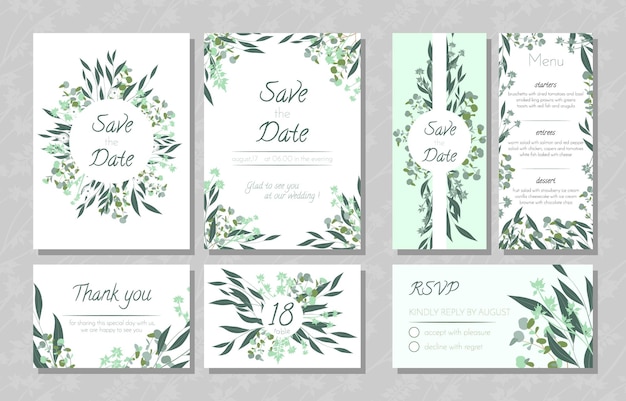 Eucalyptus wedding invite and menu card collection