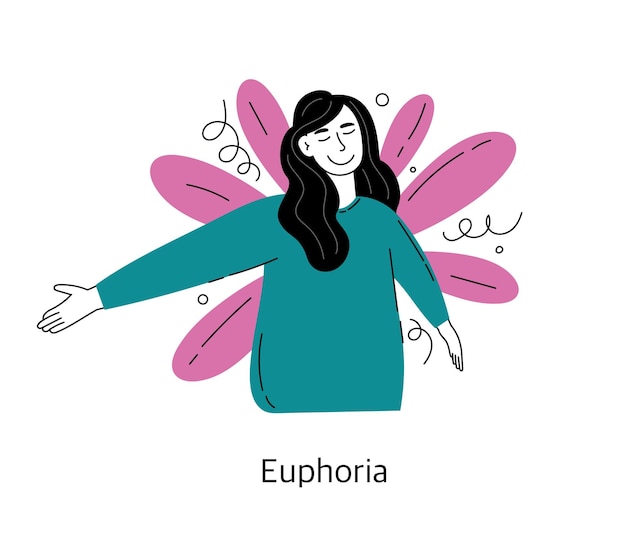 Euphoria The concept of mental health and psychology Vector illustration of a girl isolated