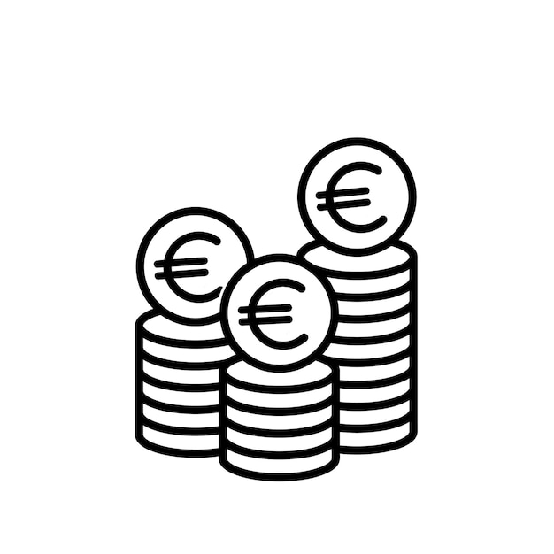 Euro cent munten stapel zwarte lijn vector pictogram betalingssysteem geïsoleerd op een witte achtergrond betaling geld eenvoudige illustratie