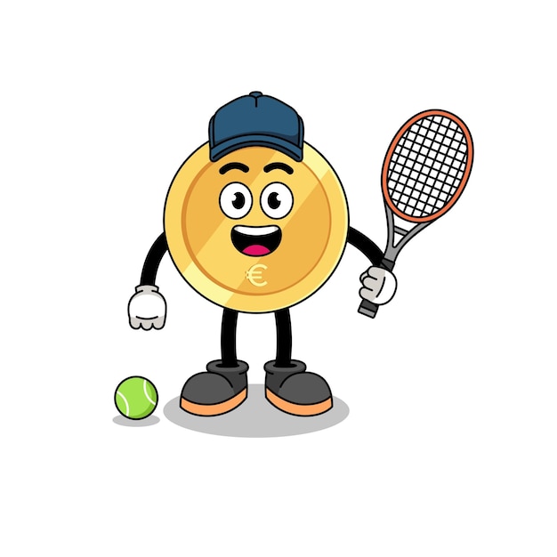 Euro coin illustration as a tennis player character design