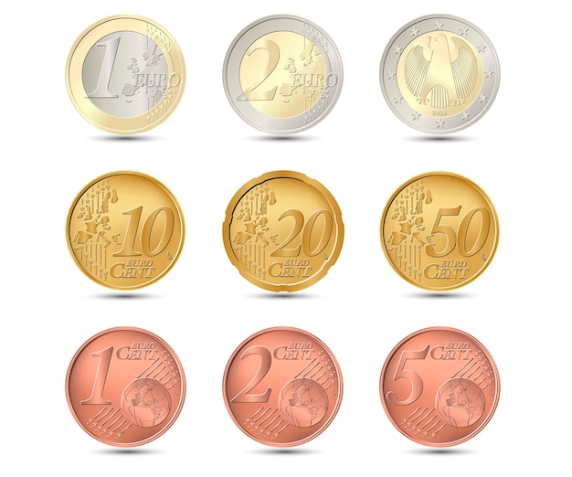 Набор монет евро. Векторная иллюстрация.