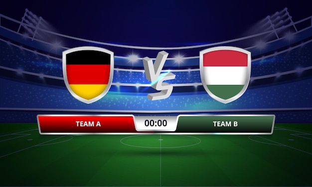 Vettore trasmissione del tabellone segnapunti della partita di calcio dell'euro coppa germania vs ungheria