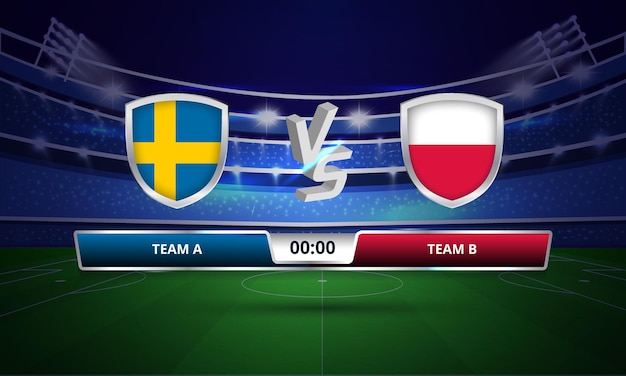 Vettore trasmissione del tabellone segnapunti della partita di calcio della coppa euro svezia vs polonia