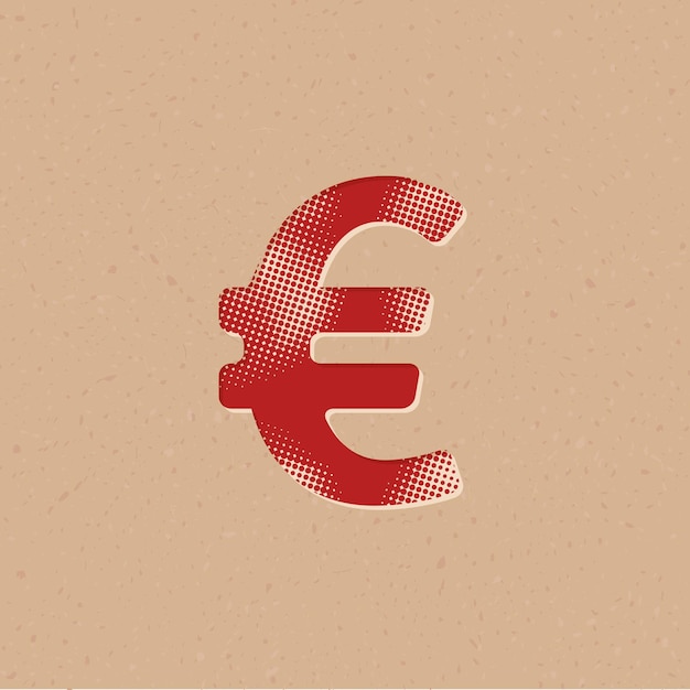 Icona di stile di semitono di simbolo di valuta euro con illustrazione di vettore del fondo di lerciume