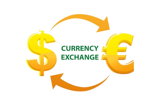 Euro and dollar currency exchange and signs. Gold money or currency icons.