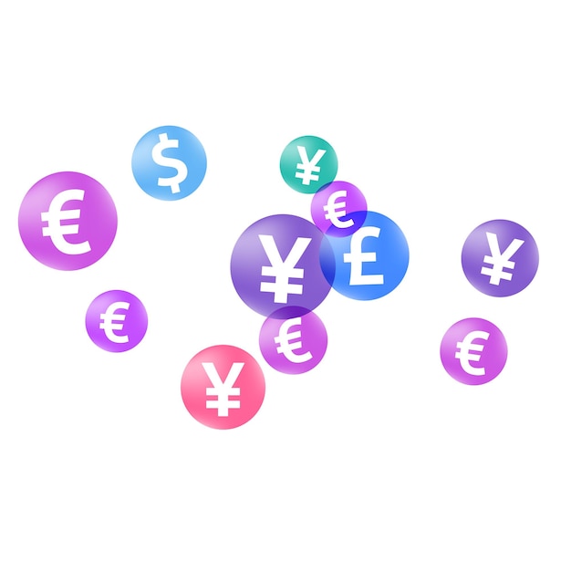 Euro dollaro sterlina yen cerchio icone volanti valuta vettore backgr