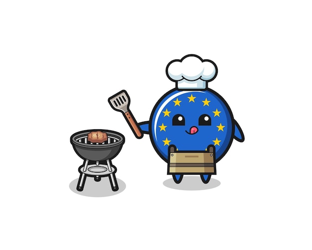 Cuoco unico del barbecue della bandiera dell'euro con una griglia