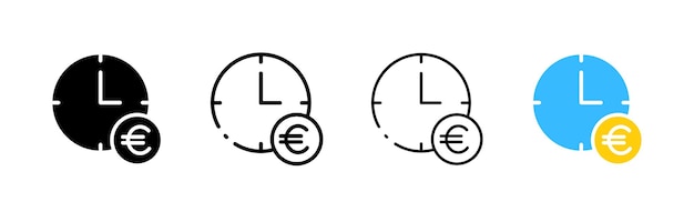 Euro icon and clock Different styles Euro inside clock icons Vector icons