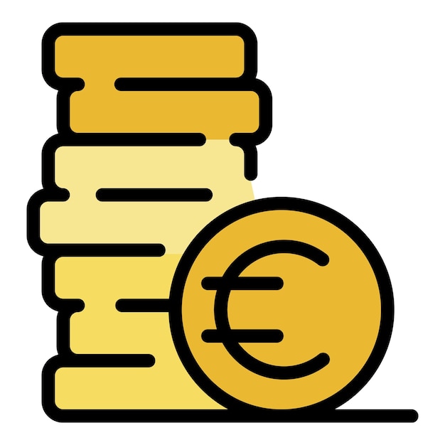 Euro money coin icon Outline euro money coin vector icon color flat isolated