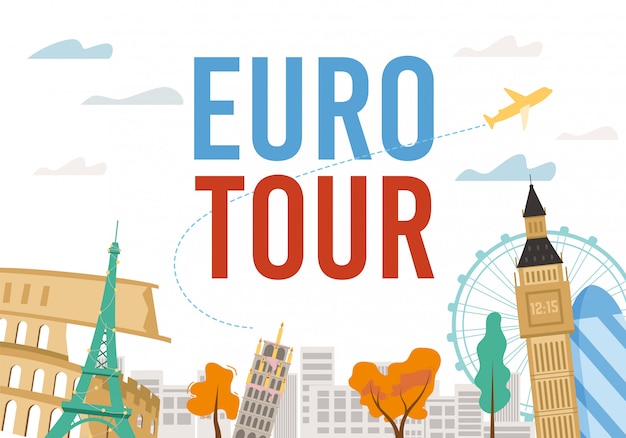 Vector euro tour excursion with famous landmark design