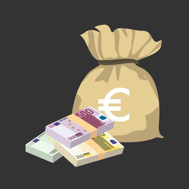 Vector euro vector illustratie europa geld set bundel bankbiljetten geldzak 100 200 500 eur
