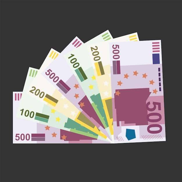 Vector euro vector illustratie europa geld set bundel bankbiljetten papiergeld 100 200 500 eur