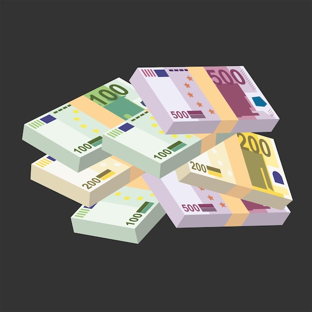 Euro Vector Illustratie Europa geld set bundel bankbiljetten Papiergeld 100 200 500 EUR