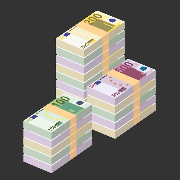 Euro Vector Illustratie Europa geld set bundel bankbiljetten Papiergeld 100 200 500 EUR