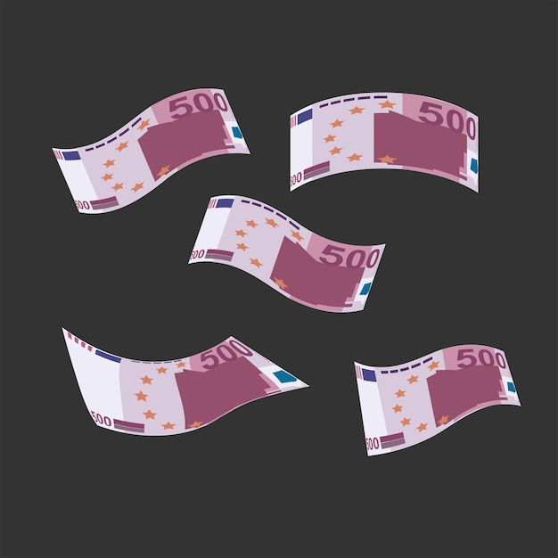 Vector euro vector illustration europe money set bundle banknotes falling flying money 500 eur