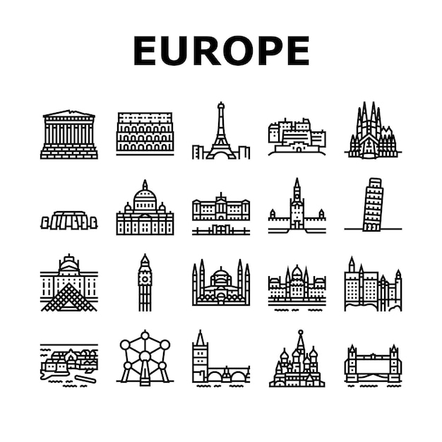 Vector europa monument bouw pictogrammen set vector