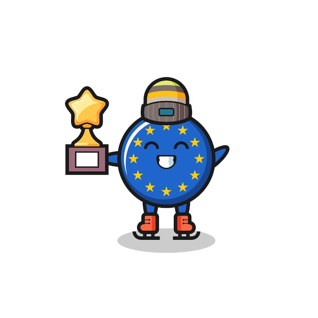 Europa vlag badge cartoon als schaatser winnaar trofee, schattig stijlontwerp voor t-shirt, sticker, logo-element