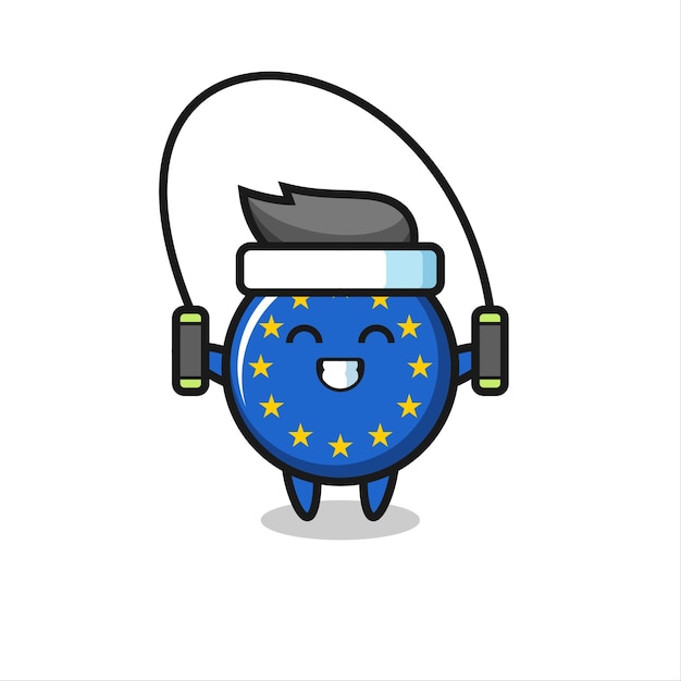 Europa vlag badge karakter cartoon met springtouw, schattig stijlontwerp voor t-shirt, sticker, logo-element