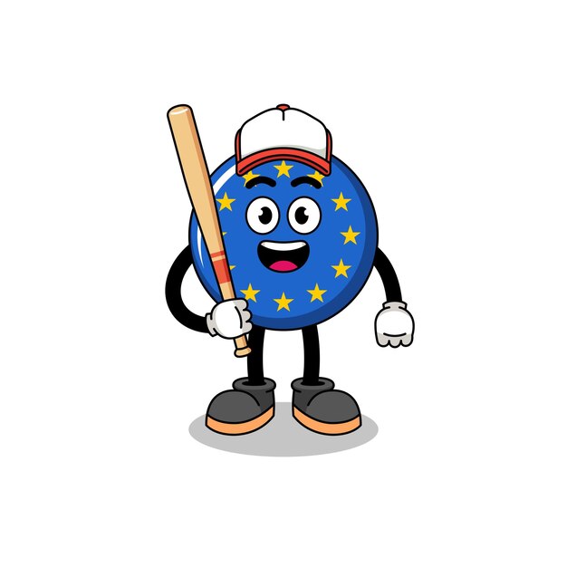 Vector europa vlag mascotte cartoon als honkbalspeler