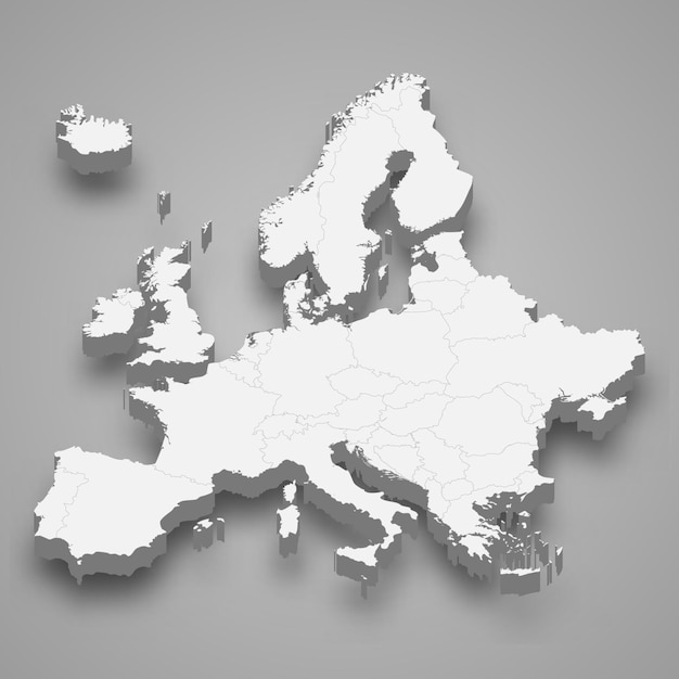 Vettore mappa 3d dell'europa con i confini degli stati
