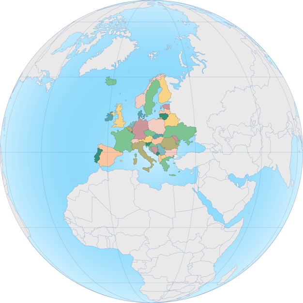 Vector europe continent is divided by country on globe