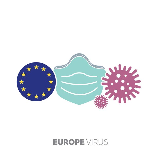 Europe coronavirus outbreak concept with face mask and virus microbe