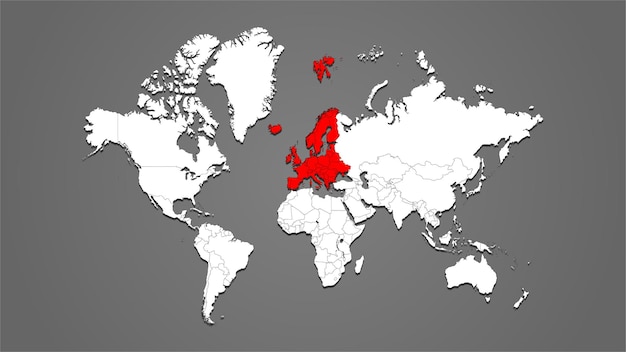 Europe countries or continent highlighted in red on the world map vector