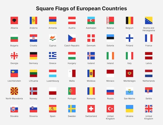 ヨーロッパの国の旗ヨーロッパの国の正方形の旗