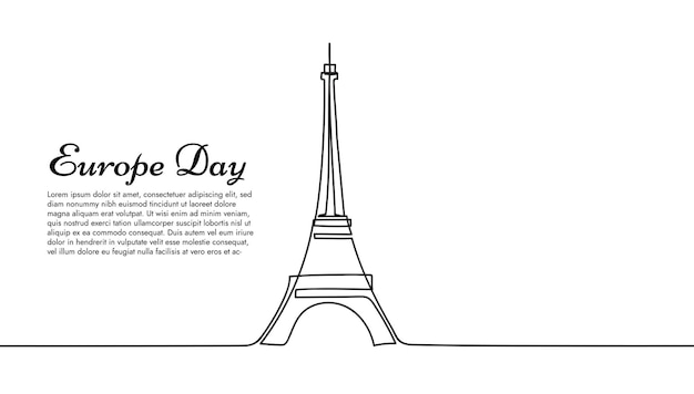 Europe Day Continuous One Line Style Paris City Skyline