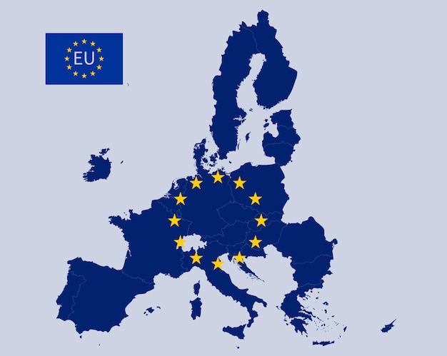 Vector europe map and european union flag. friendship and cooperation concept. vector illustration