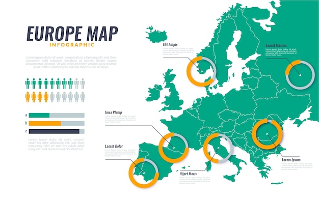벡터 평면 디자인에 유럽지도 infographic