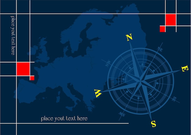 Europe map Wind rose Color vector illustration