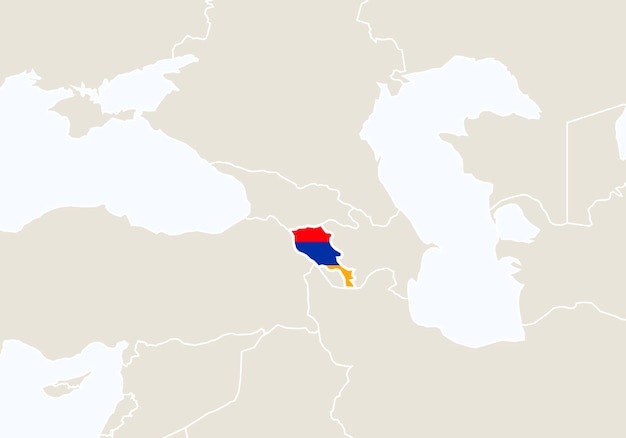 강조 표시된 아르메니아 지도가 있는 유럽. 벡터 일러스트 레이 션.