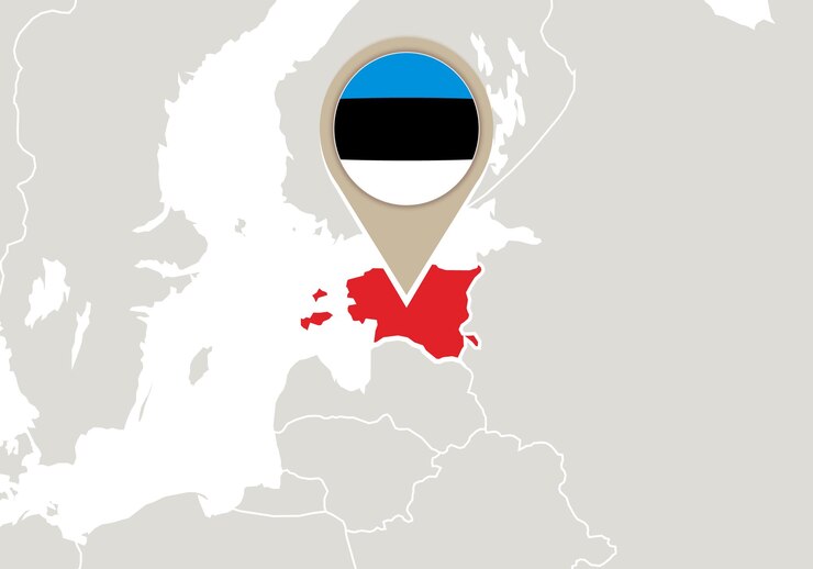 वेक्टर europe with highlighted estonia map and flag