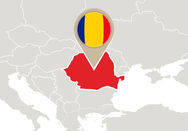 Вектор Европа с выделенной картой и флагом румынии