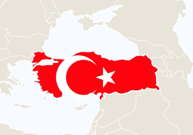 강조 표시 된 터키 지도와 유럽입니다. 벡터 일러스트 레이 션.
