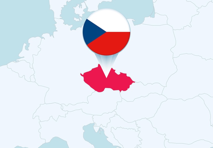 वेक्टर europe with selected czech republic map and czech republic flag icon
