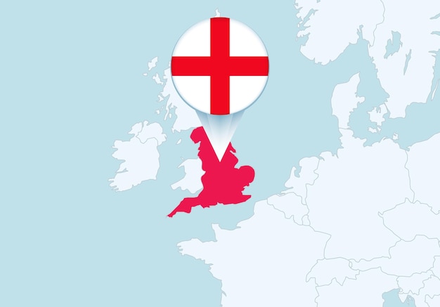 Europe with selected England map and England flag icon