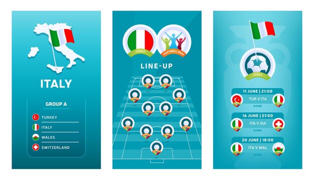 Banner verticale di calcio europeo 2020 impostato per i social media