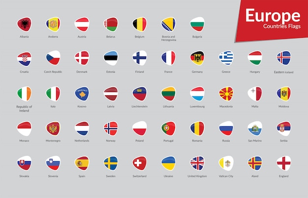 Raccolta di icone di bandiere di paesi europei Vettore Premium