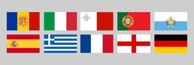 Vettore bandiere dei paesi europei andorra italia malta portogallo san marino spagna grecia francia inghilterra