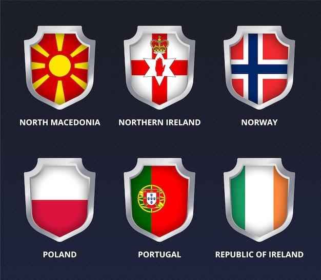 Vector european country national flag set in the realistic shild vector