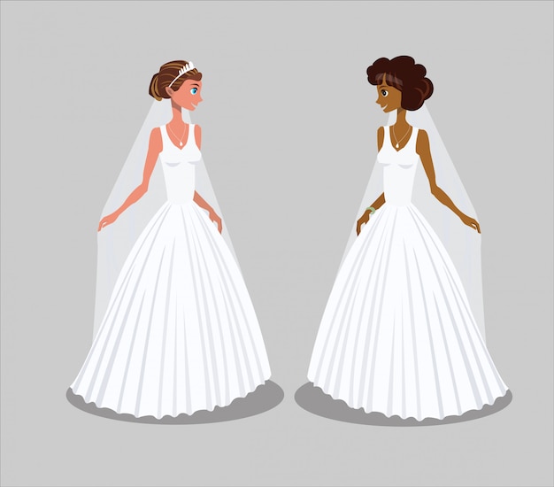 European and Dark Girls Flat Drawing