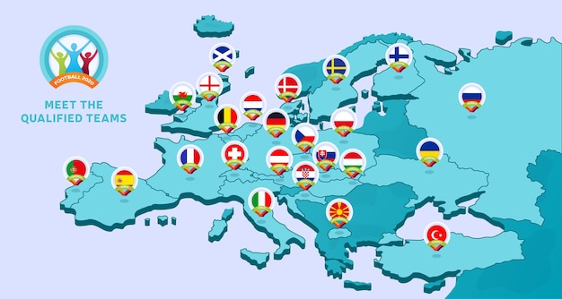 Vector european football championship with a map of europe