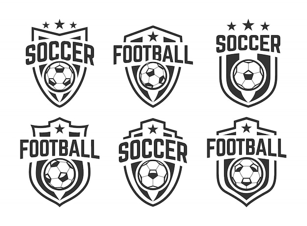 European football classic emblems vector set. Black and white.